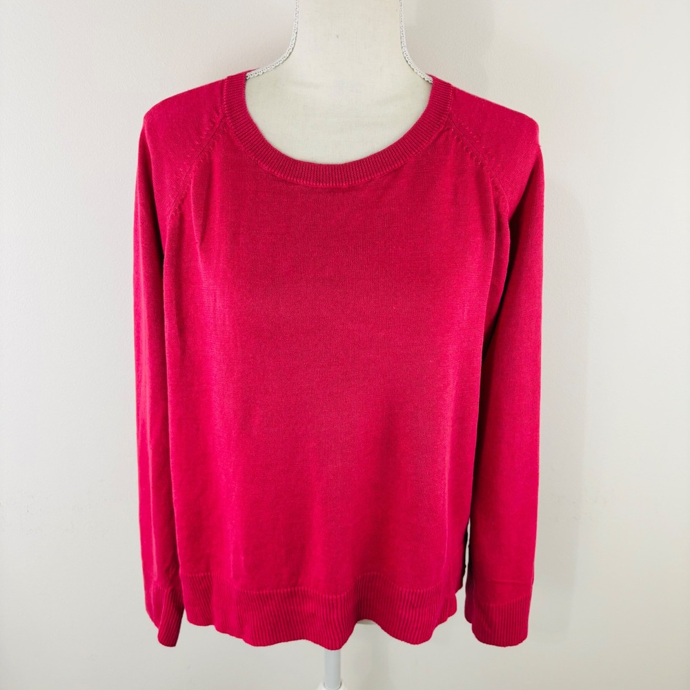 Eileen Fisher Pink Organic Linen Cotton Raglan Crewneck Sweater Womens Large